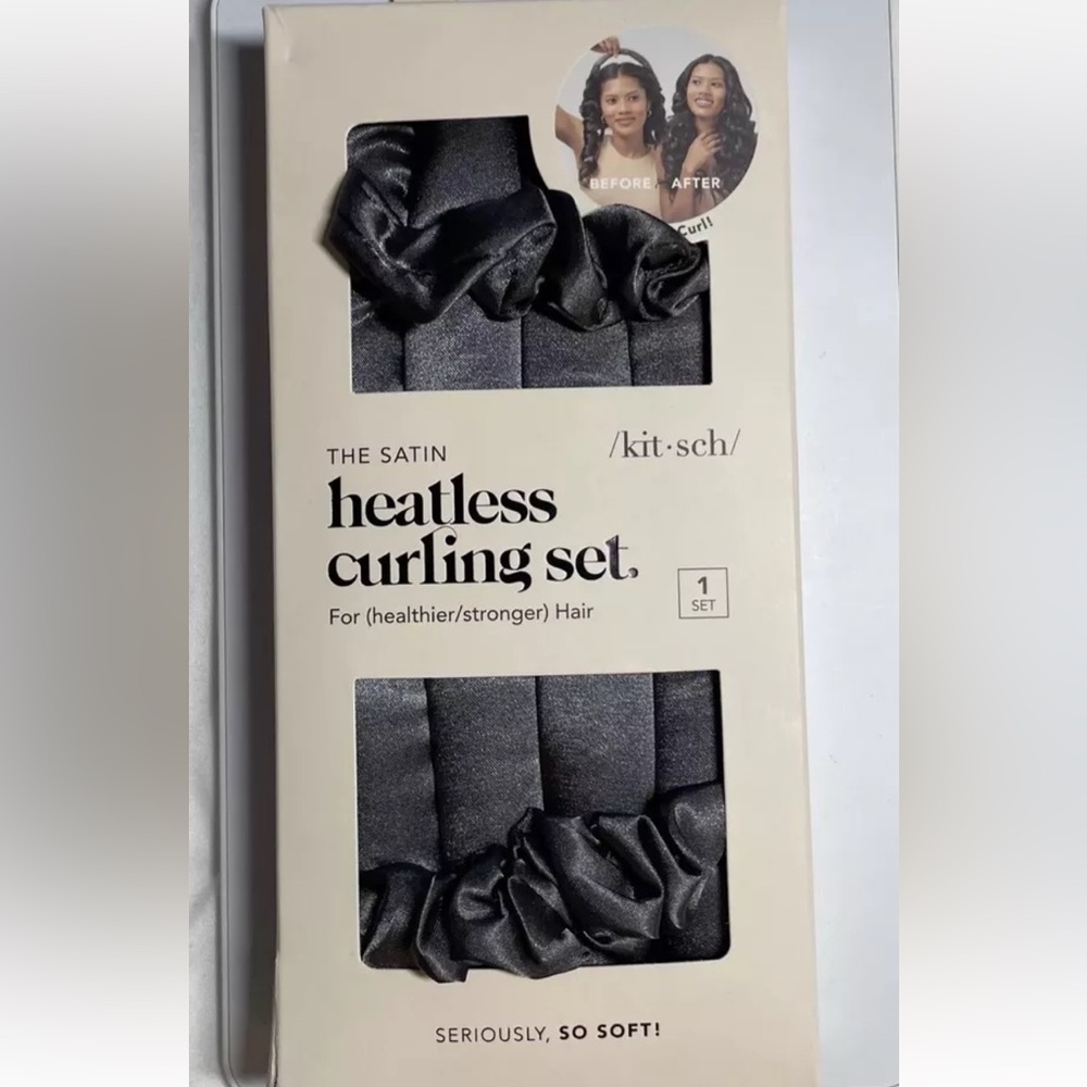 Kitsch Charcoal Gray Satin Heatless Hair Curling Set w Scrunchies